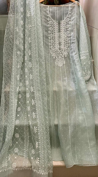 Pure Organza Anarkali Set with Pearl, Sequin & Katdana Work