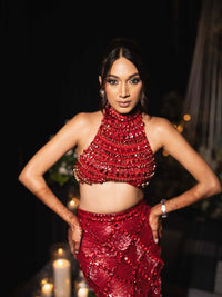 Mixed Media Halter Top & Lattice Work Skirt Set