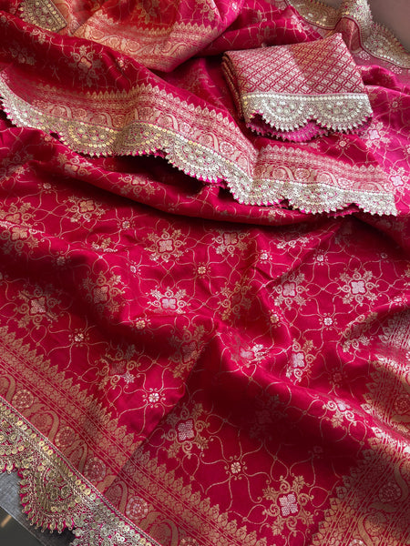 Jacquard Munga Silk Saree with Marodi Zari Border