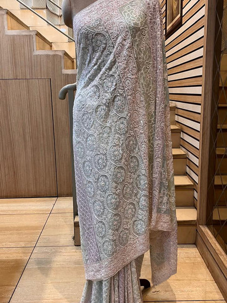 Luxury Pure Georgette Wedding Saree with Pearl & Sequin Work