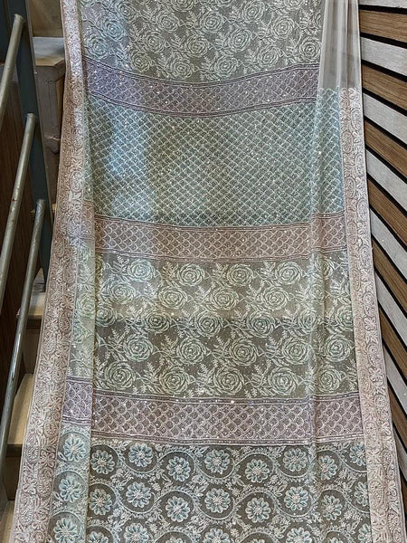 Luxury Pure Georgette Wedding Saree with Pearl & Sequin Work