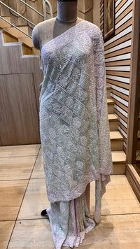 Luxury Pure Georgette Wedding Saree with Pearl & Katdana Work
