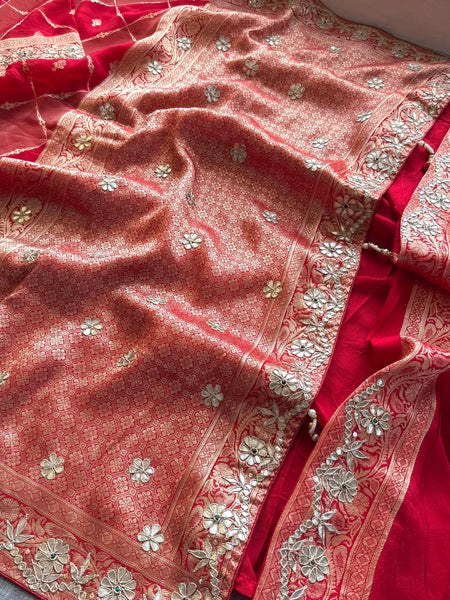 Pure Munga Silk Banarasi Wedding Saree with Zardozi & Pearl Work