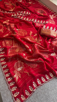 Pure Crepe Silk Banarasi Saree with Zardozi, Pearl & Sequins Work