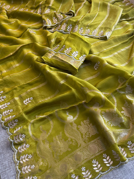 Pure Crepe Silk Banarasi Saree with Zardozi, Pearl & Sequins Work