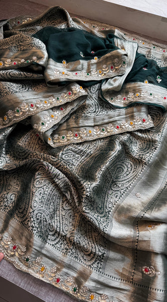 Khaddi Georgette Banarasi Silk Saree with Zardozi & Gotapatti Detailing