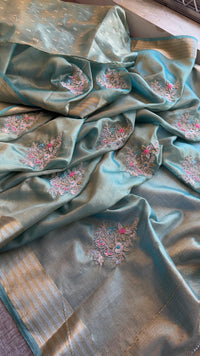 Crush Tissue Handloom Silk Banarasi Saree with Zardozi & Pearl Work