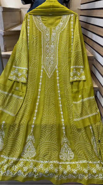 Pure Mul Chanderi Anarkali Kurta Dupatta Set with Mukaish Work