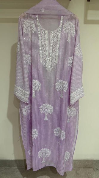 Pure Mul Chanderi Kurta Dupatta Set with Sequins & Katdana Work