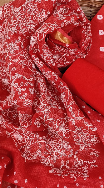 Banarasi Silk Kota Bandhani Chikankari Dupatta with Chanderi Bandhani