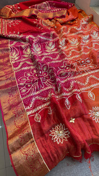 Pure Munga Silk Checks Banarasi Saree with Handcrafted Sikhiya & Gotta Work