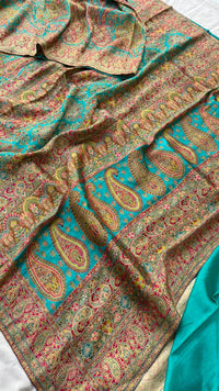 Turquoise Pure Kani Crepe Silk Saree with Banarasi Weaving Zari and Multithread Detailing