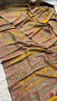 Golden Mustard Kani Crepe Silk Saree with Banarasi Weaving Zari and Multithread Detailing