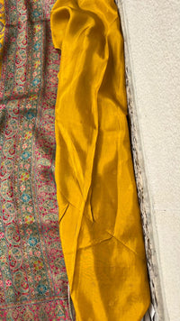Golden Mustard Kani Crepe Silk Saree with Banarasi Weaving Zari and Multithread Detailing