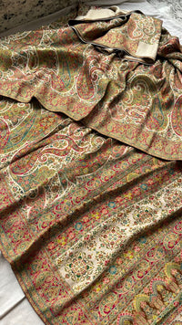 Ivory Gold Kani Crepe Silk Saree with Banarasi Weaving Zari and Multithread Detailing