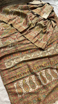 Ivory Gold Kani Crepe Silk Saree with Banarasi Weaving Zari and Multithread Detailing