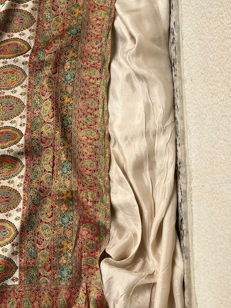 Ivory Gold Kani Crepe Silk Saree with Banarasi Weaving Zari and Multithread Detailing