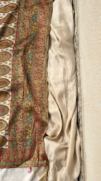 Ivory Gold Kani Crepe Silk Saree with Banarasi Weaving Zari and Multithread Detailing