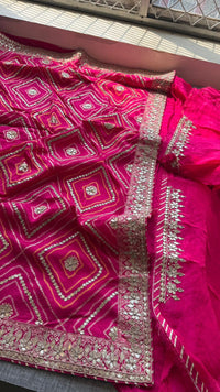 Majestic Pink Pure Munga Silk Banarasi Saree with Handcrafted Gotapatti Zardozi and Pearl Detailing