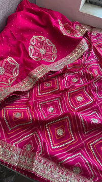 Majestic Pink Pure Munga Silk Banarasi Saree with Handcrafted Gotapatti Zardozi and Pearl Detailing