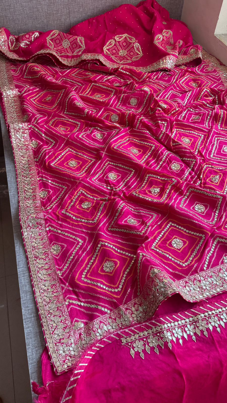 Majestic Pink Pure Munga Silk Banarasi Saree with Handcrafted Gotapatti Zardozi and Pearl Detailing