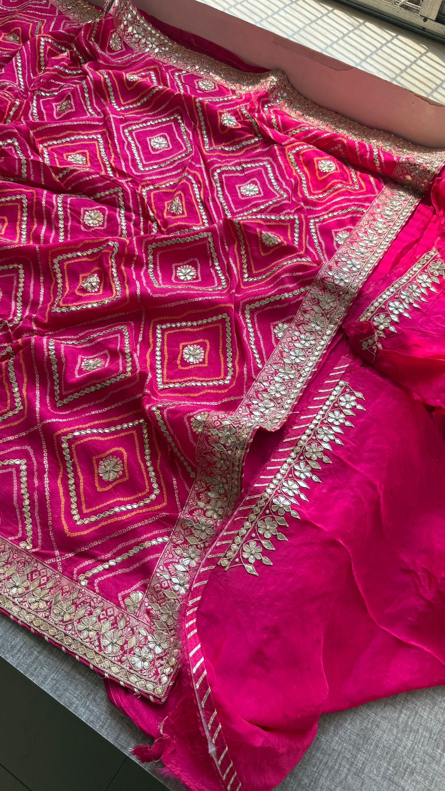 Majestic Pink Pure Munga Silk Banarasi Saree with Handcrafted Gotapatti Zardozi and Pearl Detailing