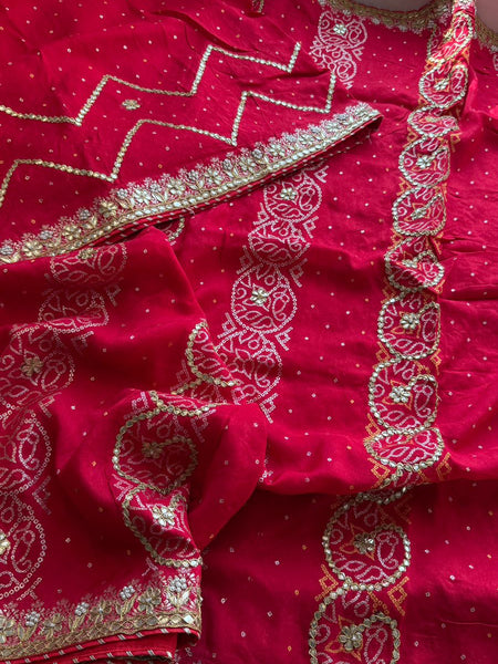 Pure Munga Silk Banarasi Saree with Handcrafted Gotapatti Zardozi and Pearl Embroidery