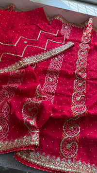 Pure Munga Silk Banarasi Saree with Handcrafted Gotapatti Zardozi and Pearl Embroidery