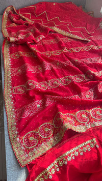 Pure Munga Silk Banarasi Saree with Handcrafted Gotapatti Zardozi and Pearl Embroidery