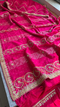 Pure Munga Silk Banarasi Saree with Handcrafted Gotapatti Zardozi and Pearl Embroidery