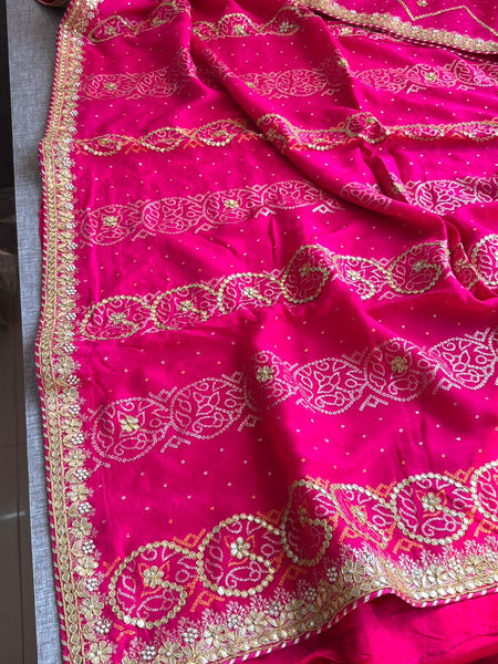 Pure Munga Silk Banarasi Saree with Handcrafted Gotapatti Zardozi and Pearl Embroidery