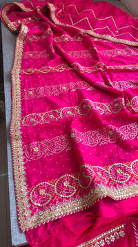 Pure Munga Silk Banarasi Saree with Handcrafted Gotapatti Zardozi and Pearl Embroidery