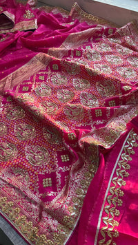 Pure Munga Silk Banarasi Saree with Handcrafted Zardozi Gota Patti and Pearl Embroidery