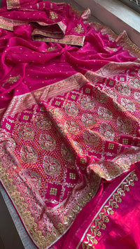 Pure Munga Silk Banarasi Saree with Handcrafted Zardozi Gota Patti and Pearl Embroidery