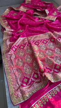 Pure Munga Silk Banarasi Saree with Handcrafted Zardozi Gota Patti and Pearl Embroidery