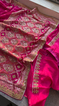 Pure Munga Silk Banarasi Saree with Handcrafted Zardozi Gota Patti and Pearl Embroidery
