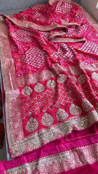 Pure Khaddi Georgette Banarasi Saree with Handcrafted Zardozi Gota Patti Pearl and Sequins Embroidery