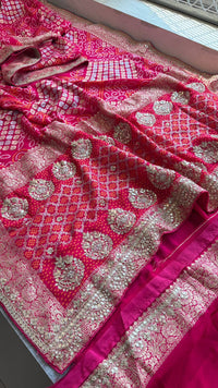 Pure Khaddi Georgette Banarasi Saree with Handcrafted Zardozi Gota Patti Pearl and Sequins Embroidery