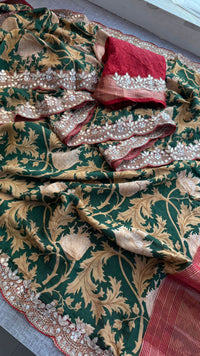 Pure Munga Silk Banarasi Saree with Handcrafted Gota Patti Zardozi and Cutdana Embroidery