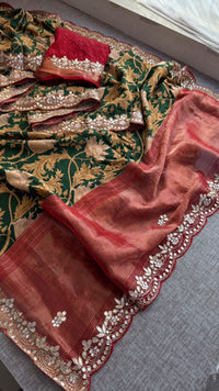 Pure Munga Silk Banarasi Saree with Handcrafted Gota Patti Zardozi and Cutdana Embroidery