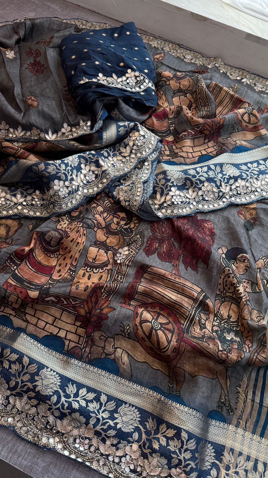 Pure Munga Silk Banarasi Saree with Handcrafted Gota Patti Zardozi and Cutdana Embroidery