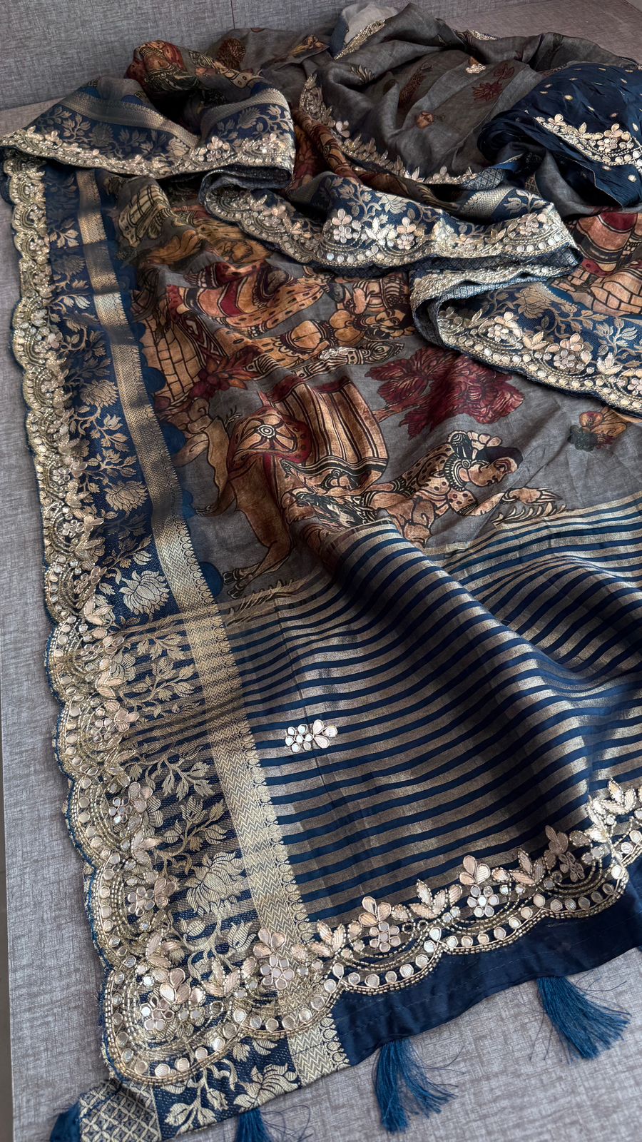 Pure Munga Silk Banarasi Saree with Handcrafted Gota Patti Zardozi and Cutdana Embroidery