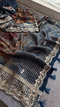 Pure Munga Silk Banarasi Saree with Handcrafted Gota Patti Zardozi and Cutdana Embroidery