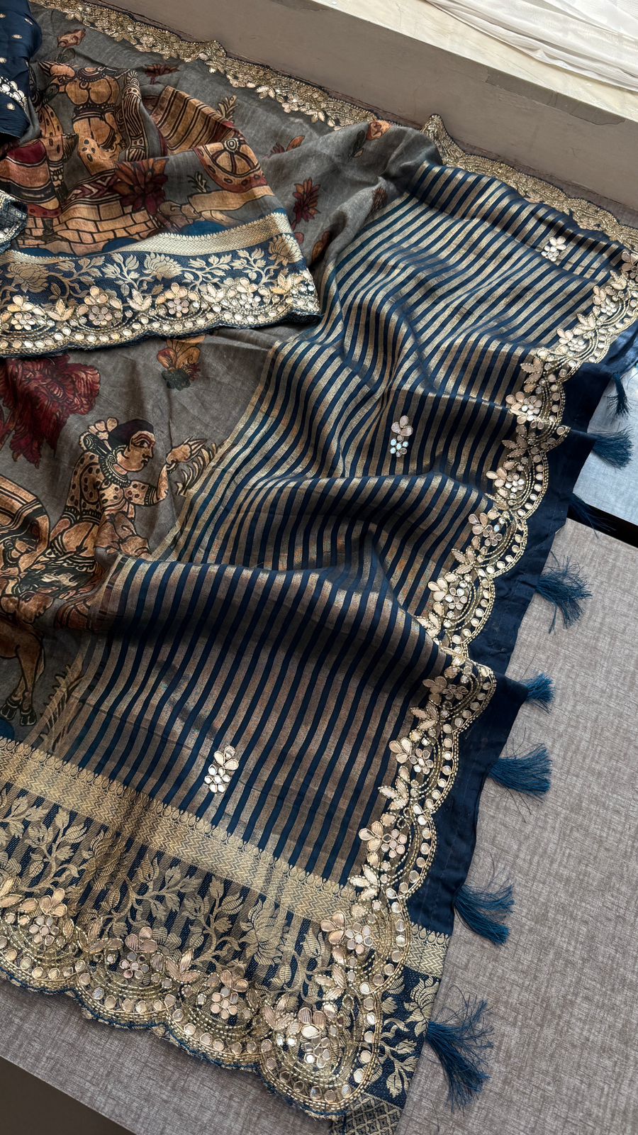 Pure Munga Silk Banarasi Saree with Handcrafted Gota Patti Zardozi and Cutdana Embroidery