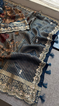 Pure Munga Silk Banarasi Saree with Handcrafted Gota Patti Zardozi and Cutdana Embroidery