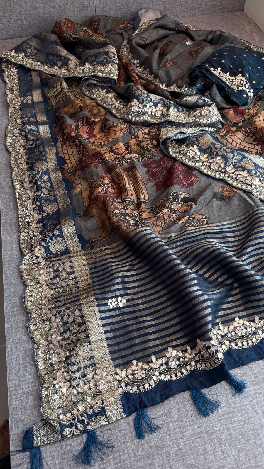 Pure Munga Silk Banarasi Saree with Handcrafted Gota Patti Zardozi and Cutdana Embroidery