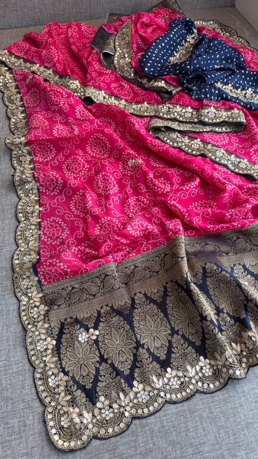 Pure Munga Silk Banarasi Saree with Handcrafted Gota Patti Zardozi and Cutdana Embroidery