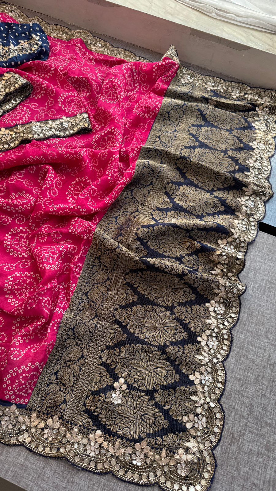 Pure Munga Silk Banarasi Saree with Handcrafted Gota Patti Zardozi and Cutdana Embroidery