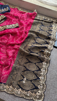 Pure Munga Silk Banarasi Saree with Handcrafted Gota Patti Zardozi and Cutdana Embroidery