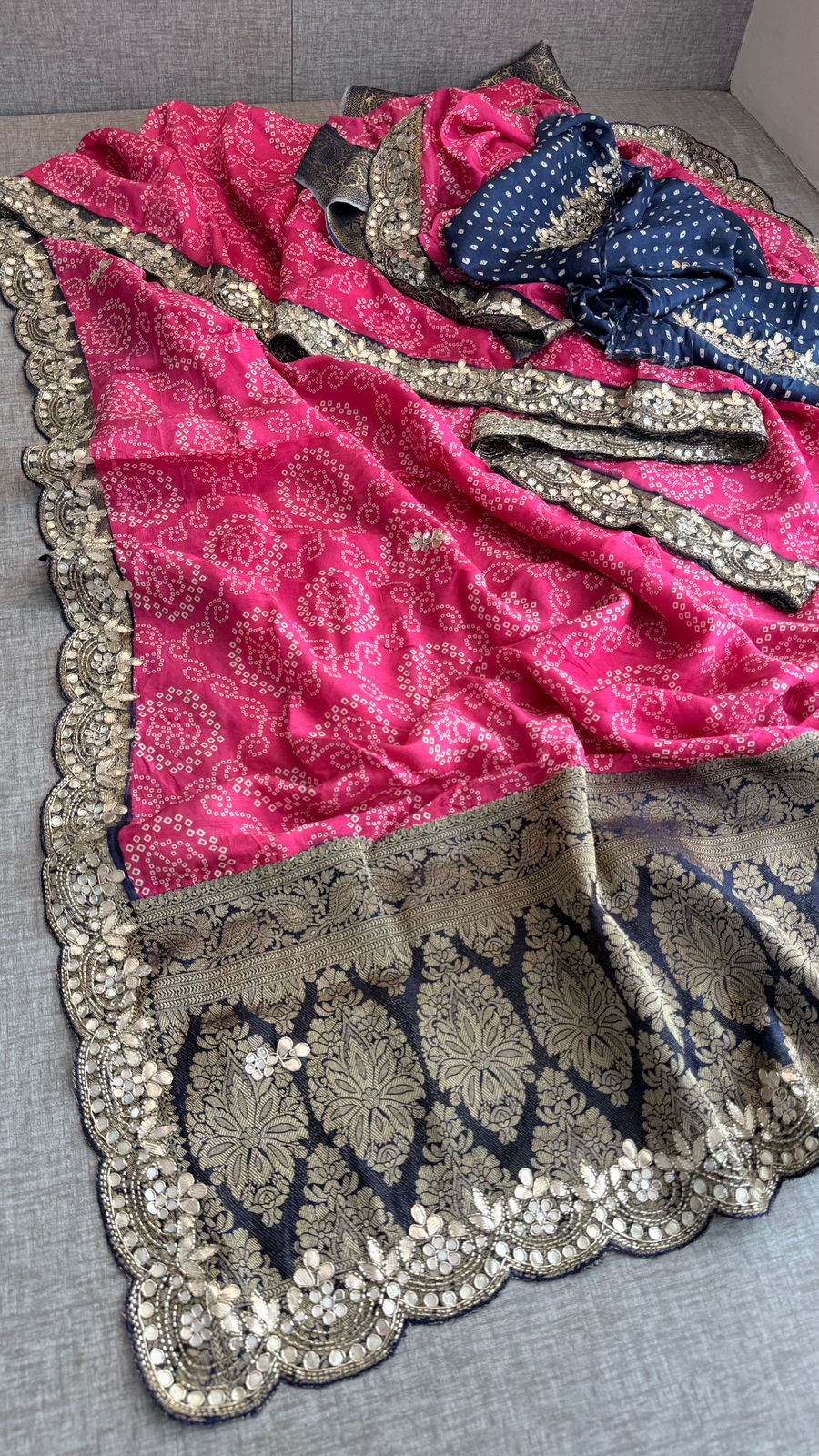 Pure Munga Silk Banarasi Saree with Handcrafted Gota Patti Zardozi and Cutdana Embroidery
